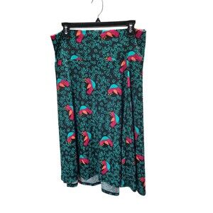 LuLaRoe Skirt Women's Size Large Black Blue Swirls Birds